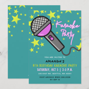 Invitation Parti Karaoke Anniversaire de enfant Turquoise vio