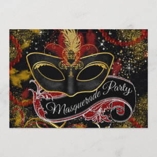 Invitation Parti mascarade noir et or