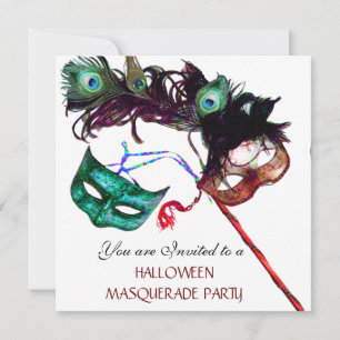 Invitation PARTI MASQUERADE HALLOWEEN, Blanc noir