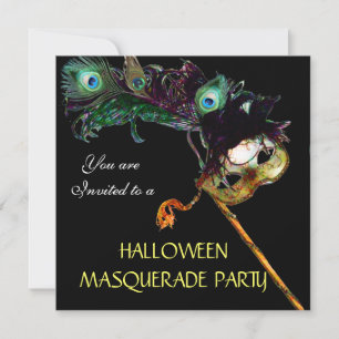 INVITATION PARTI MASQUERADE HALLOWEEN, JAUNE BLANC