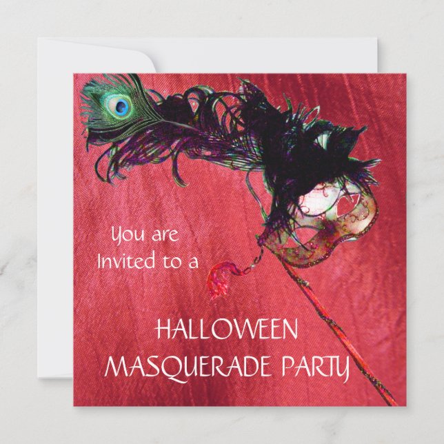 Invitation PARTI MASQUERADE HALLOWEEN, soie rouge jaune (Devant)