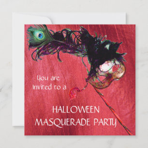 Invitation PARTI MASQUERADE HALLOWEEN, soie rouge jaune