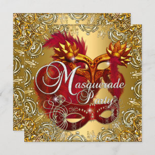 Invitation Parti Masquerade Rouge or argent