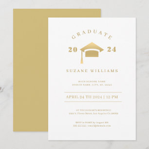 Invitation Parti minimaliste de la graduation blanche et or