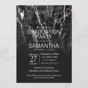 Invitation Parti moderne de la graduation en noir et Marbre b