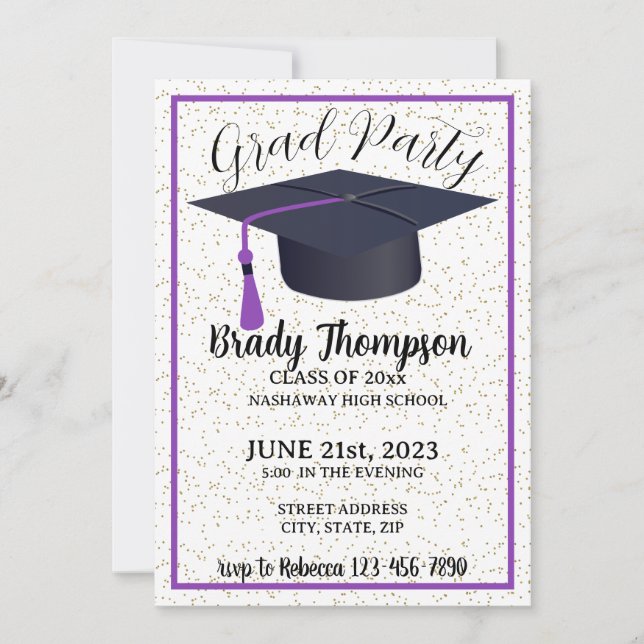Invitation Parti moderne violet deux photo Graduation (Devant)