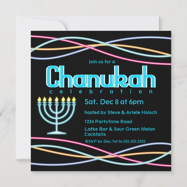 Invitation Parti Neon Hanoukka (Dos)
