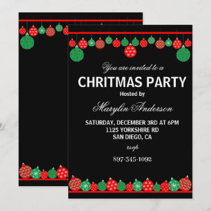 INVITATION PARTI NOËL ROUGE ET VERT PERSONNALISÉ
