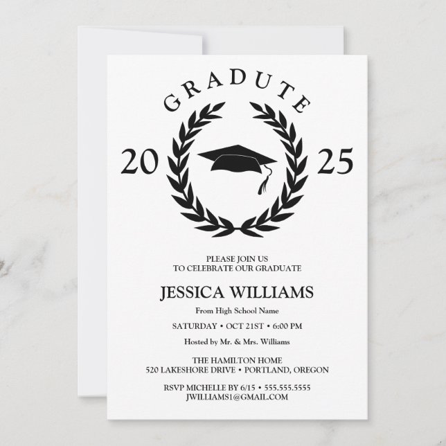 Invitation Parti officiel personnalisé Laurel Wreath Graduati (Devant)