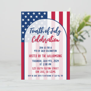Invitation Parti patriotique rouge blanc et bleu du 4 juillet