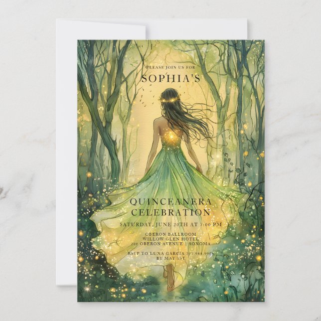 Invitation Parti Quinceanera de la forêt de Fairytale enchant (Devant)