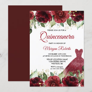 Invitation Parti Quinceanera Rose Floral Gown