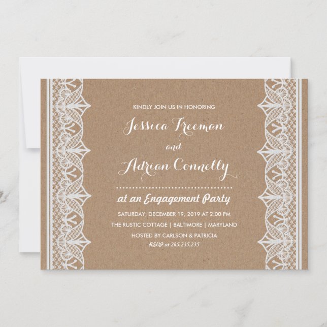 Invitation Parti Russe Brown Kraft Paper Lace Engagement (Devant)