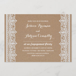 Invitation Parti Russe Brown Kraft Paper Lace Engagement