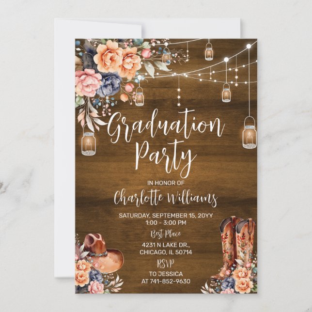 Invitation Parti Rustique Western Graduation (Devant)