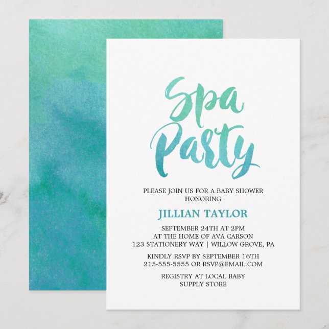 Invitation Parti Spa de la calligraphie d'aquarelle (Devant / Derrière)