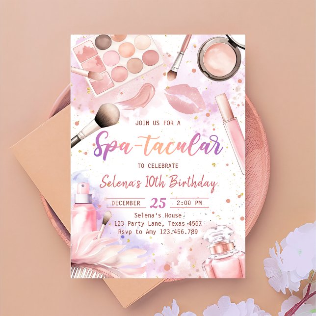 Invitation Parti Spa rose Glam Girl Maquillage fête d'anniver (Créateur téléchargé)