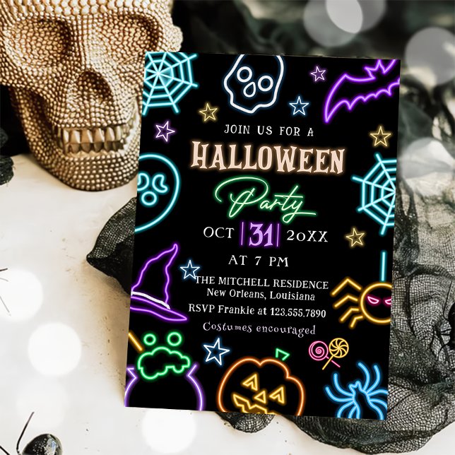 Invitation Parti Spooktaculaire Neon Glow Halloween Parti (Créateur téléchargé)