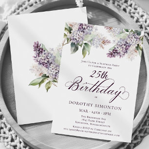 Invitation PARTI SURPRISE 25e anniversaire Purple Lilac Flora