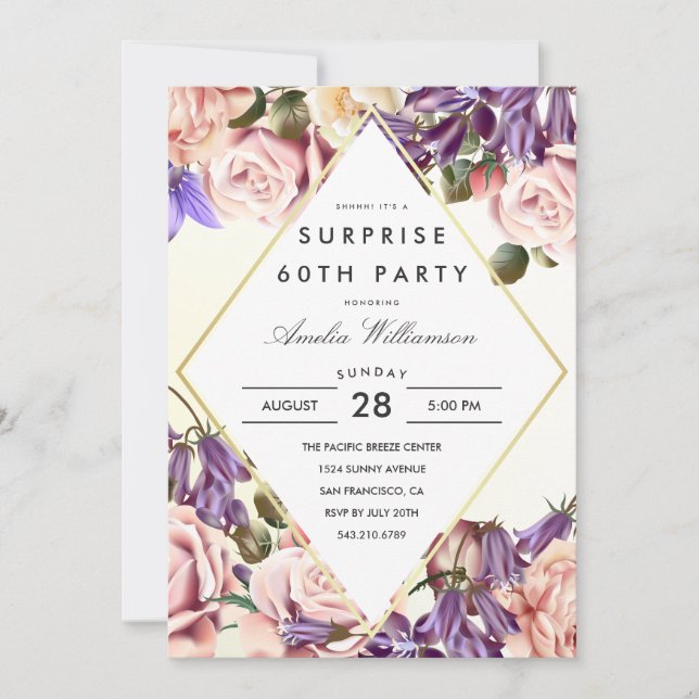 Invitation Parti surprise | Beaux Bluebells et Roses (Devant)