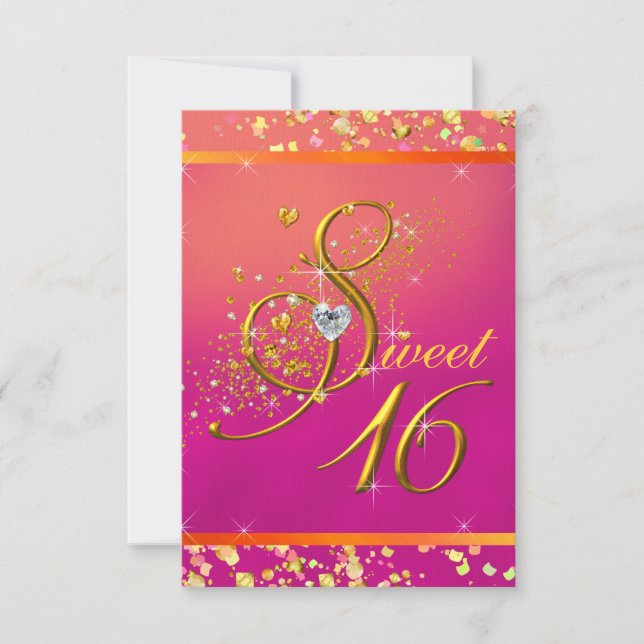 Invitation Parti Sweet sixteen orange et rose (Devant)