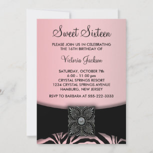 Invitation Parti Sweet sixteen Zèbre Noir Rose