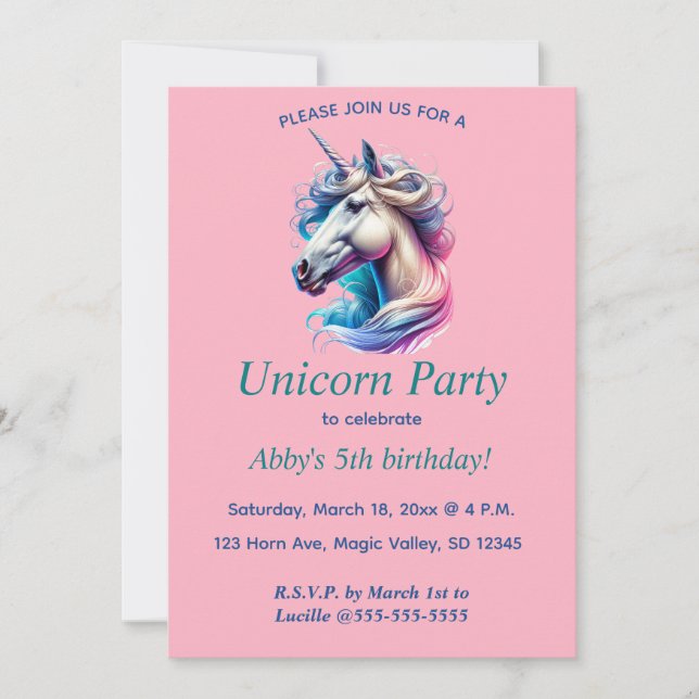 Invitation Parti Unicorn modifiable (Devant)