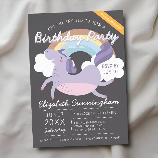 Invitation Parti virtuel d'anniversaire de Modern Cute Rainbo (Créateur téléchargé)