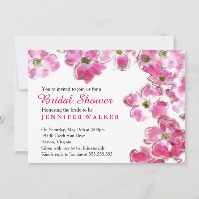 Invitation Parti Wedding shower des fleurs roses (Devant)