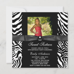 Invitation Parti Zebra Photo Sweet 16
