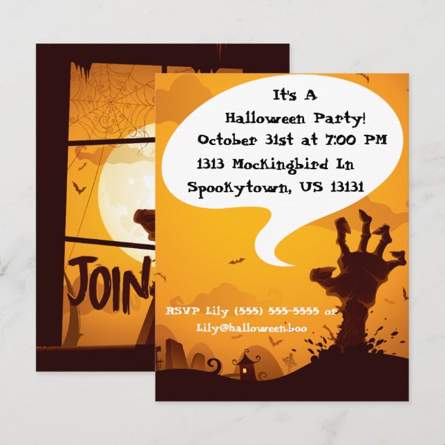 Invitation Parti Zombie Halloween (Devant / Derrière)