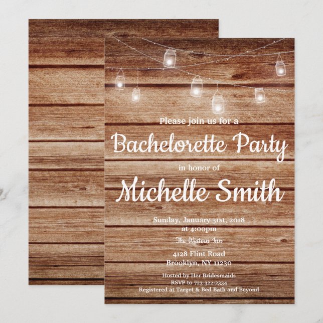 Invitation Partie accrochante de Bachelorette de lumières de (Devant / Derrière)
