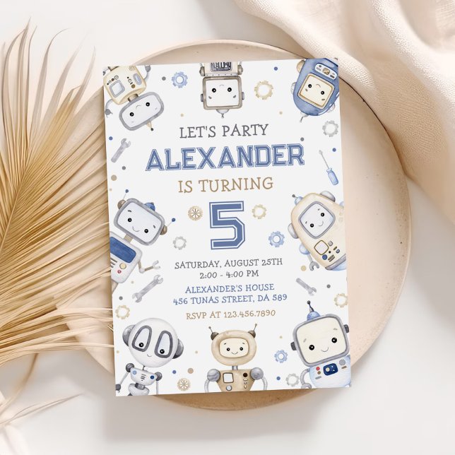 Invitation Partie Anniversaire de enfant de robots mignonnes  (Créateur téléchargé)