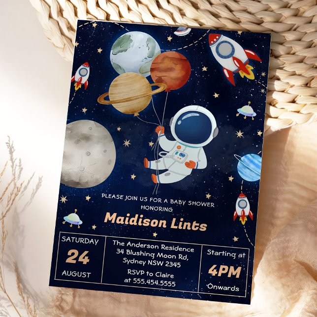 Invitation Partie Baby shower de garçon de l'astronaute spati (Créateur téléchargé)