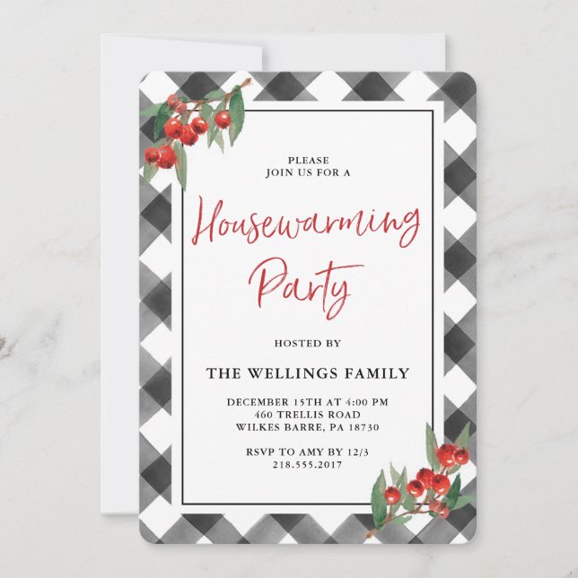 Invitation Partie blanche de pendaison de crémaillère de noir (Devant)