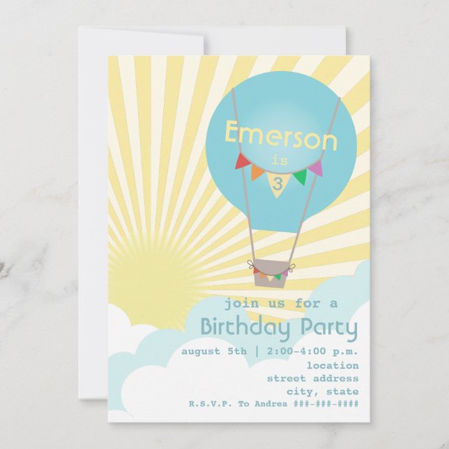 Invitation Partie chaude bleue d'anniversaire de enfant de (Devant)