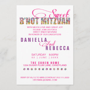Invitation Partie commune douce du thème B'NOT MITZVAH de