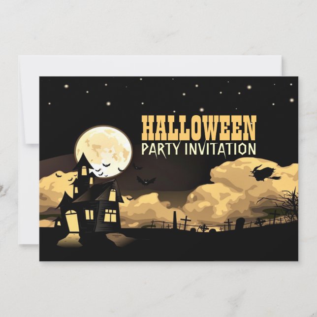 Invitation Partie d'amusement de Halloween de lune de château (Devant)