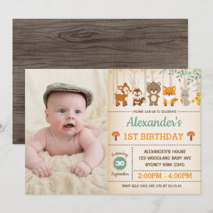 Invitation Partie d'animaux de bébé d'anniversaire de forêt