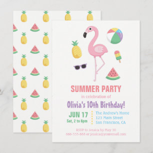 Invitation Partie d'anniversaire de enfant de Flamant rose de