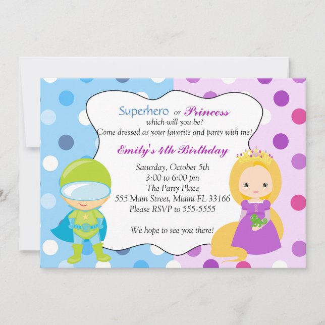 Invitation Partie d'anniversaire de enfant de princesse (Devant)