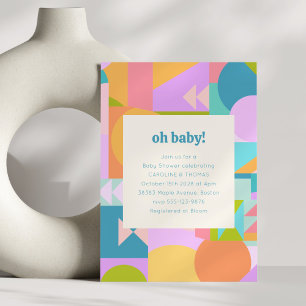 Invitation Partie de Baby shower géométrique coloré rétro jou