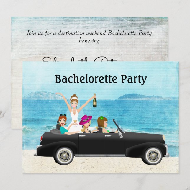Invitation Partie de Bachelorette de mariage de plage de (Devant / Derrière)