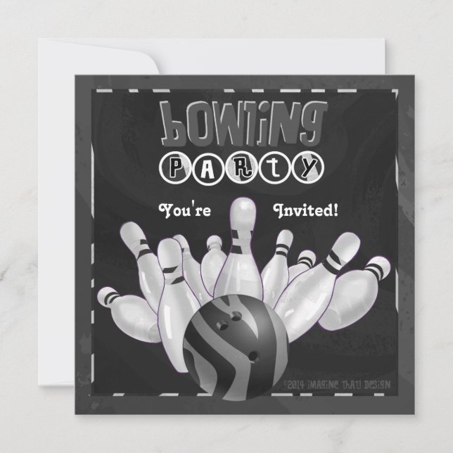 Invitation Partie de bowling de poster de animal noire et (Devant)