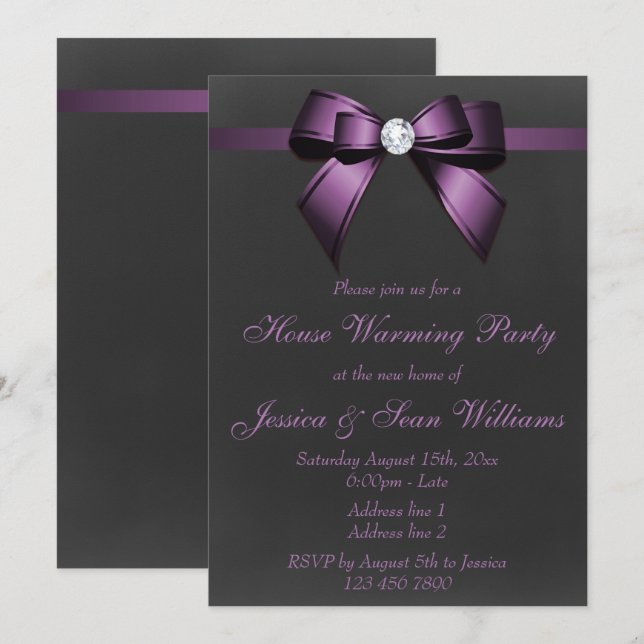 Invitation Partie de chauffage de Chambre pourpre chique (Devant / Derrière)