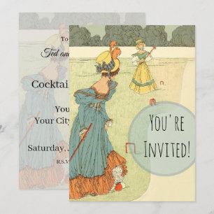 Invitation Partie de croquet des dames victoriennes dans un j