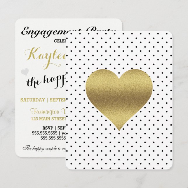 Invitation Partie de Fête des mariées de Pointe Polka Coeur B (Devant / Derrière)