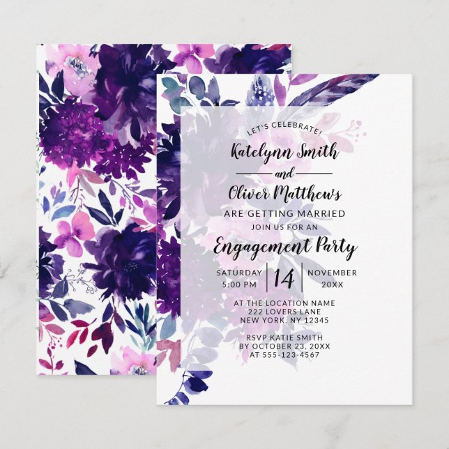 Invitation Partie de fiançailles florales enchantées (Devant / Derrière)