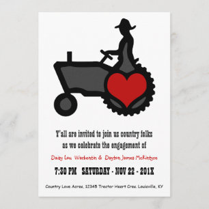 Invitation Partie de fiançailles mignonne de tracteur d'amour
