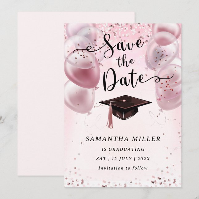 Invitation Partie de graduation customisée Enregistrer la dat (Devant / Derrière)